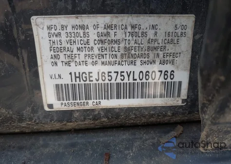 2000 Honda Civic Lx из США, поврежденный, VIN 1HGEJ6575YL060766